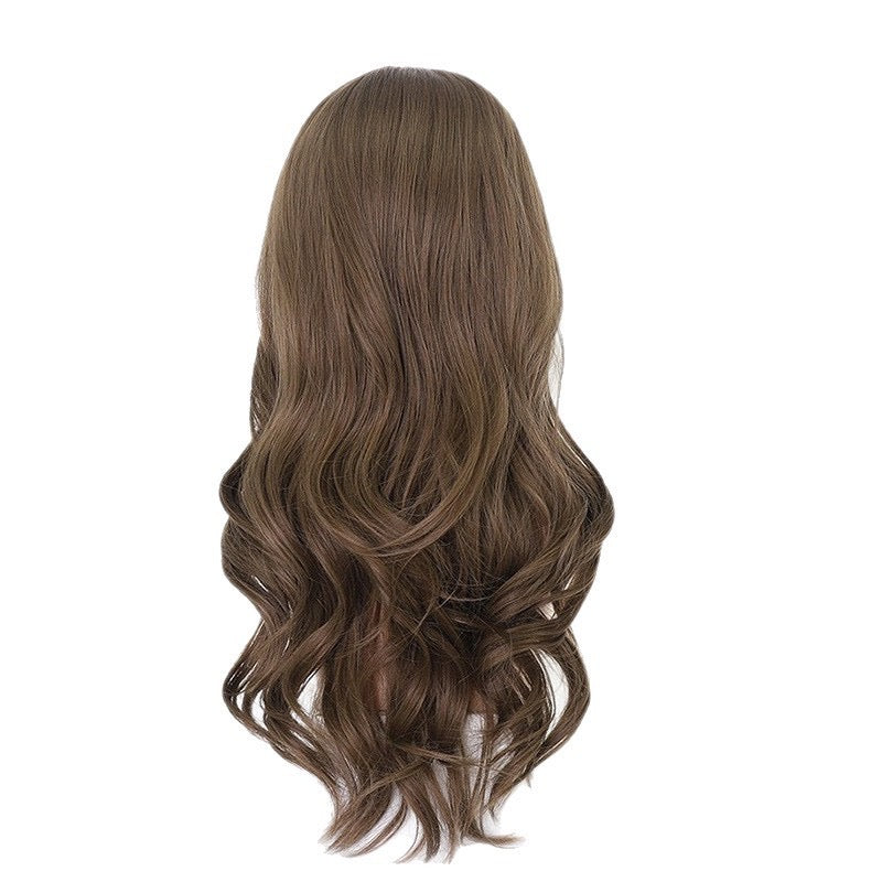 20” Brown Bangs Curly Synthetic Blend Wig